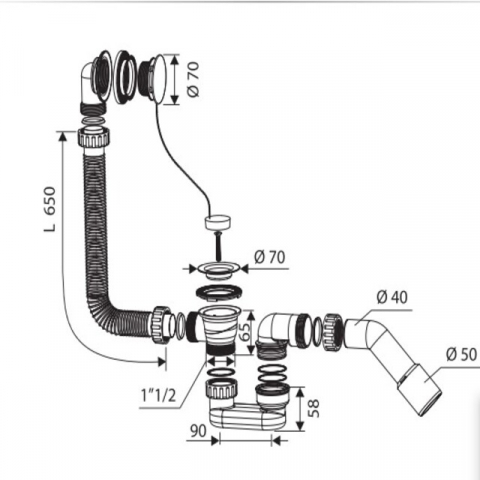 Sifon cada cu preaplin lant si dop 500 mm iesire Ø40-50 Eurociere 5012PL [1]