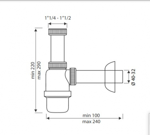 Sifon pentru lavoar 1”1/4 - 1”1/2 cu pahar decantor,fara ventil, iesire Ø32-40 5100 [1]