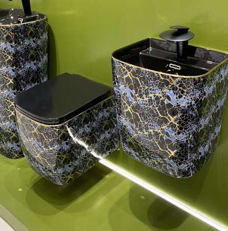 Vas WC suspendat cu capac, Rimless, finisaj albastru-negru cu accente aurii 53 x 36 x 36 cm - T3214EBG3 [4]