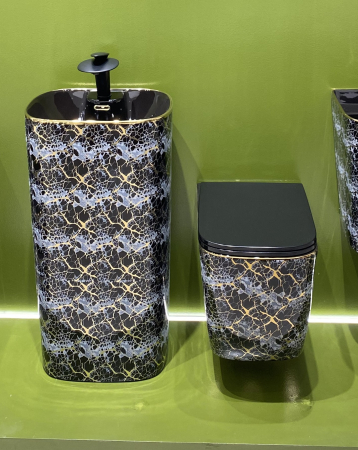 Vas WC suspendat cu capac, Rimless, finisaj albastru-negru cu accente aurii 53 x 36 x 36 cm - T3214EBG3 [3]