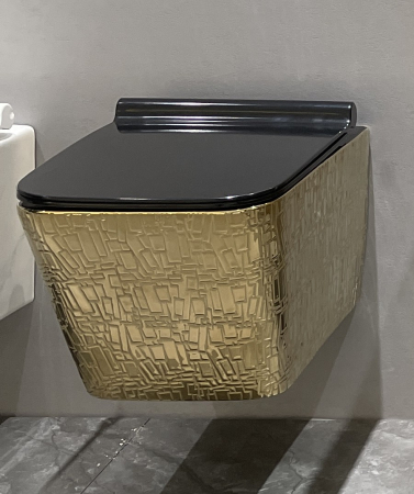 Baie - Vas WC suspendat cu capac, Rimless, finisaj auriu glazurat, 51 x 36 x 36 cm T3210CR5BG