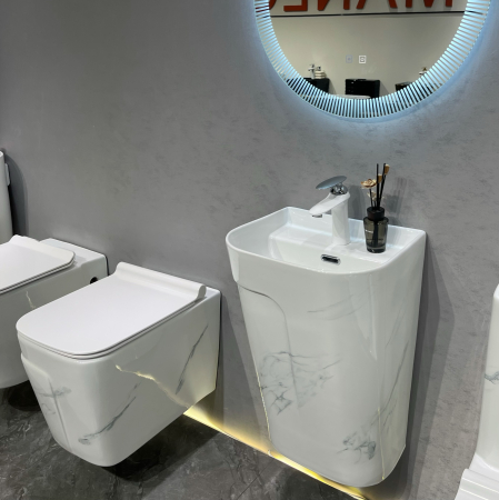 Vas WC suspendat cu capac, Rimless, finisaj marmură – 52 x 36 x 36 cm T3130UG cm [2]