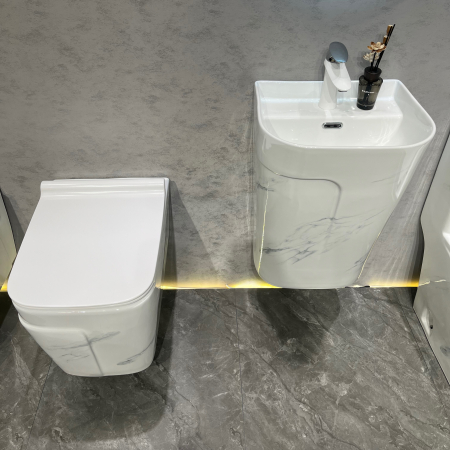 Vas WC suspendat cu capac, Rimless, finisaj marmură – 52 x 36 x 36 cm T3130UG cm [3]