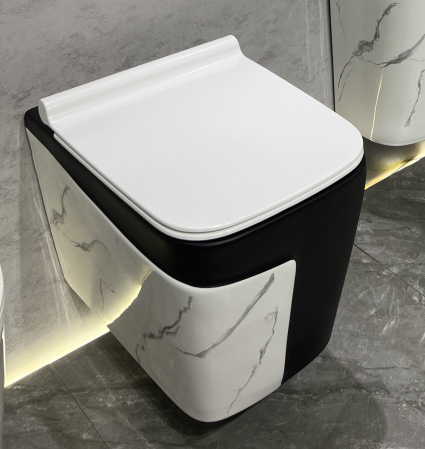 Vas WC suspendat cu capac, Rimless, finisaj marmură/negru 52 x 36 x 36 cm T3130MB [1]