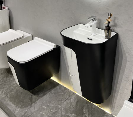 Vas WC suspendat cu capac, Rimless, finisaj marmură/negru 52 x 36 x 36 cm T3130MB [3]