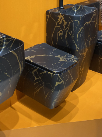 Vas WC suspendat cu capac, Rimless, finisaj negru/auriu 54 x 36 x 36 cm - T3133CW68 [2]