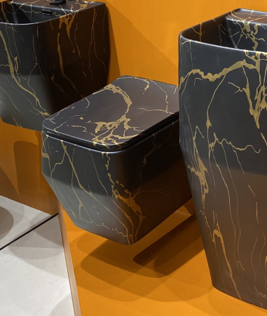 Vas WC suspendat cu capac, Rimless, finisaj negru/auriu 54 x 36 x 36 cm - T3133CW68 [1]