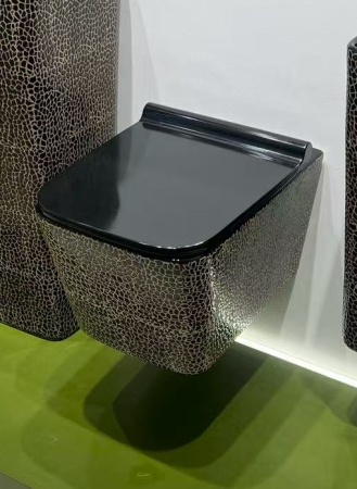 Vas WC suspendat cu capac, Rimless, finisaj negru glazurat/auriu – 51,5 × 36 × 36 cm - T3210CR4 [1]