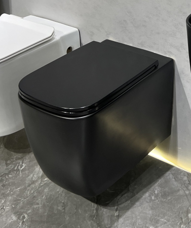 Baie - Vas WC suspendat cu capac, Rimless, finisaj negru mat 53 x 36 x 36 cm T3214M5