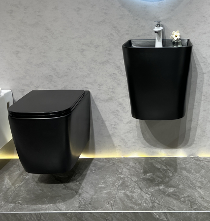 Vas WC suspendat cu capac, Rimless, finisaj negru mat 53 x 36 x 36 cm T3214M5 [3]