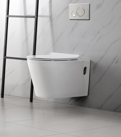 Baie - Vas wc suspendat si capac, rimless, ceramica sanitara, alb, 57 x 34 x 34 cm T3203