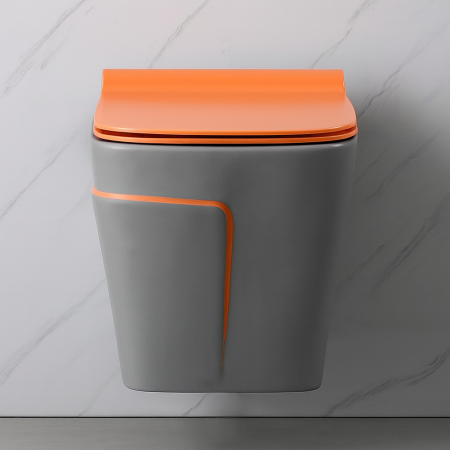 Vas wc suspendat si capac, rimless, ceramica sanitara, gri mat/portocaliu, 52 x 36 x 36 cm T3130GO [1]