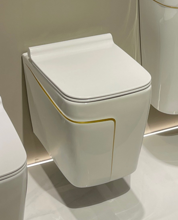 Vase wc - Vas wc suspendat si capac, rimless, ceramica sanitara, alb/auriu 52x 36x 36 T3130WG