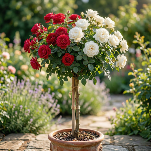 Trandafiri Copac - Trandafir Copac în Două Culori Roșu și Alb