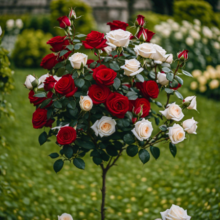 Trandafiri - Trandafir Copac în Două Culori Roșu și Alb