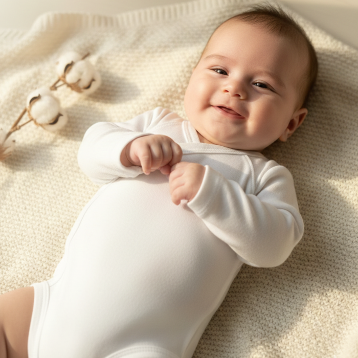 Body nou-născut Alb, 7 capse, 100% Bumbac extrafin (0-3 Luni), Hipoalergenic, Oeko-Tex [1]