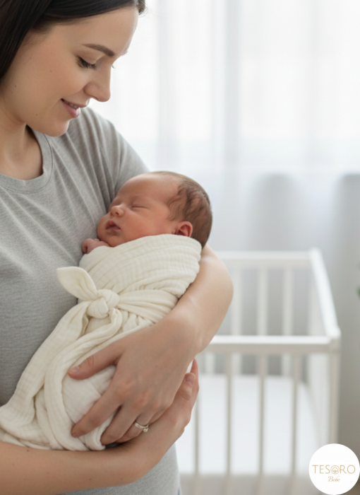 Fașă din Muselină Premium Tesoro Bebe, 100x4 cm, Ivory [2]