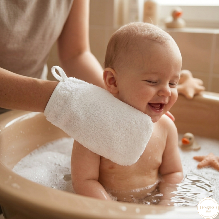 Mănușă Baie Bebeluși, Frotir Alb Premium, 16x22 cm | Tesoro Bebe [2]