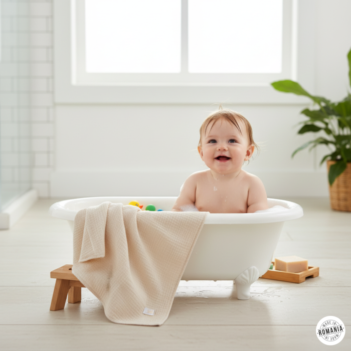 Prosop cu gluga din muselina bej, 70x70 [1]