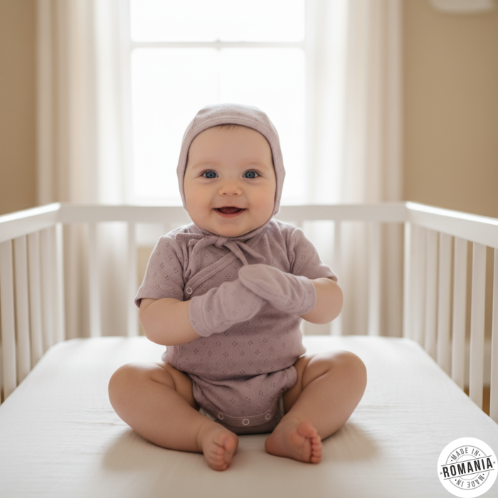 Set 3 piese nou-nascut: body, caciulita si manusi anti-zgarieturi roz [1]