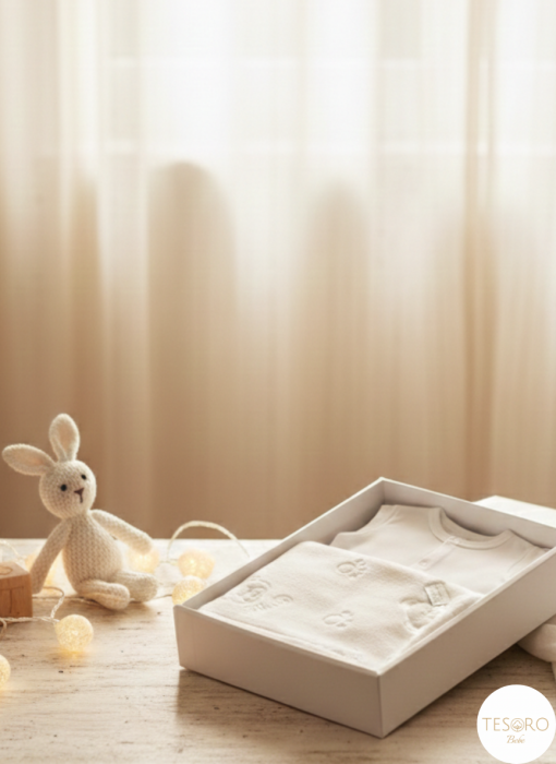 Set Cadou Nou-Născut Tesoro Bebe, 5 Piese, Alb Impecabil, Bumbac 100% și Păturică Fleece OEKO-TEX [3]