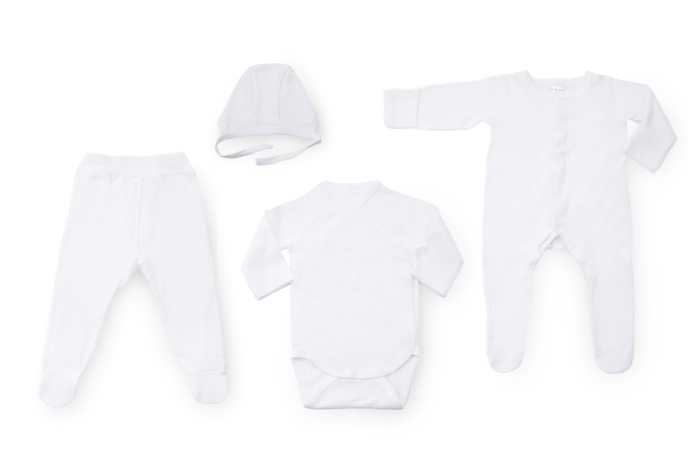 Set complet bebeluș: păturică din muselină cu volan și 4 articole bumbac hipoalergenic alb [4]