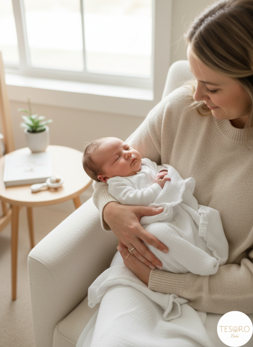 Set complet bebeluș: păturică din muselină cu volan și 4 articole bumbac hipoalergenic alb [2]