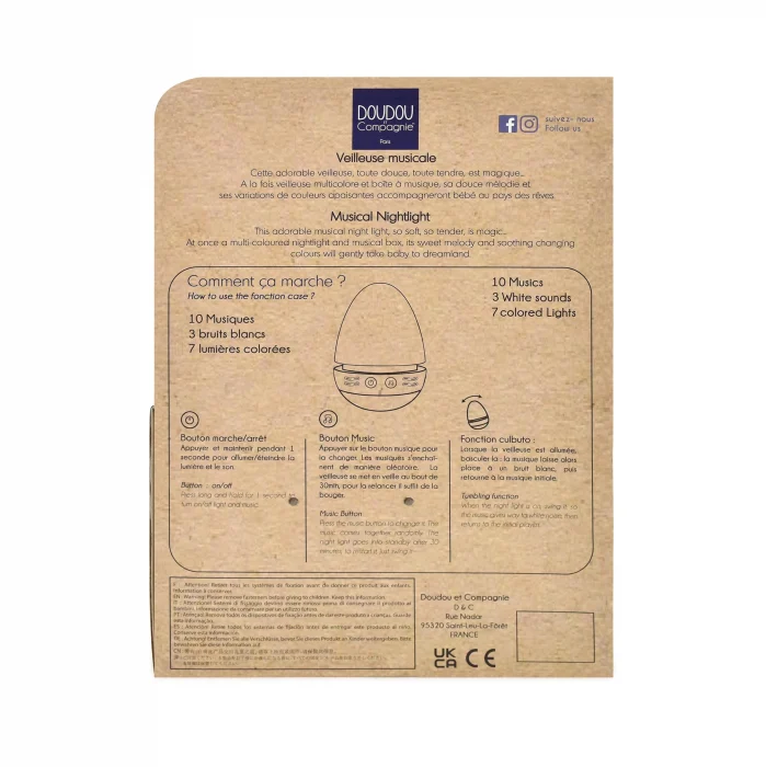 Veioză Muzicală Iepuraș Pufos Roz Doudou 16cm | Tesoro Bebe [3]