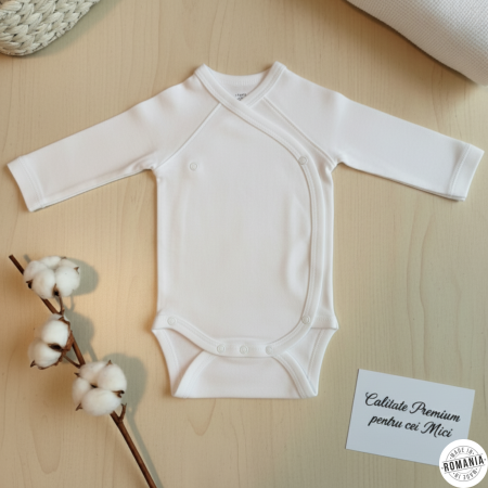 Body nou-născut Alb, 7 capse, 100% Bumbac extrafin (0-3 Luni), Hipoalergenic, Oeko-Tex [1]