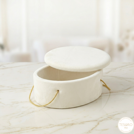 Botez - Cutie trusou botez premium velvet white – Eleganță în tonuri calde