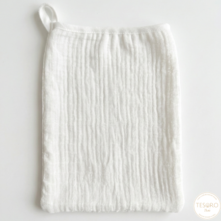 Prosoape și halate - Mănușă Baie Bebe din Muselină Catifelată Tesoro Bebe | Albă