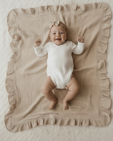 Camera Bebelușului - paturica-muselina-dublata-cu-volan-bej