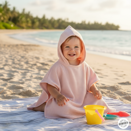 Poncho Plaja Bebe Waffle | 0-3 ani roz [3]