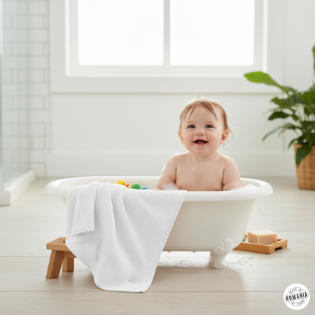 Prosoape și Halate - Prosop cu gluga din muselina alb, 70x70