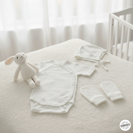 Set 3 piese nou-nascut: body, caciulita si manusi anti-zgarieturi