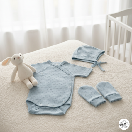 Set 3 piese nou-nascut: body, caciulita si manusi anti-zgarieturi
