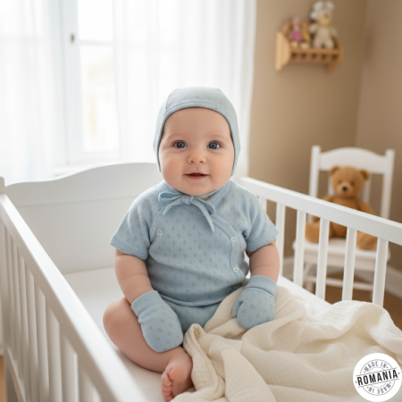 Caciulite - Set 3 piese nou-nascut: body, caciulita si manusi anti-zgarieturi