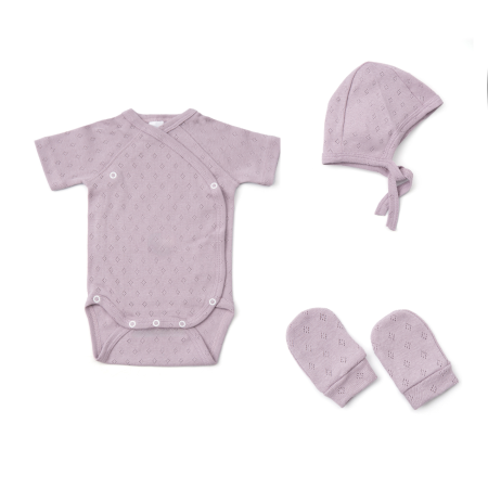Caciulite - Set 3 piese nou-nascut: body, caciulita si manusi anti-zgarieturi roz