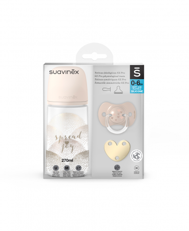 Biberoane si suzete - set-biberon-270ml-suzeta-0-6l-clema-inima-bej-spread-joy