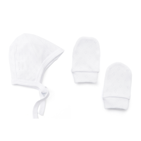 Caciulite - Set caciulita si manusi nou-nascut alb