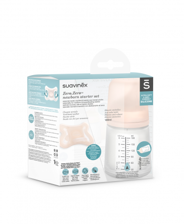 Biberoane si suzete - SET DE START BIBERON ANTICOLICI CU DEBIT VARIABIL – 180 ML ZERO.ZERO SI SUZETA -2-2 LUNI SUAVINEX