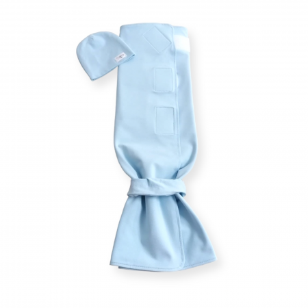 Sisteme de infasat si saci de dormit - Sistem de infasare paturica+caciulita baby blue