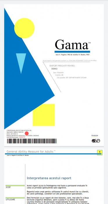 Test IQ - GAMA Evaluare IQ pentru Selectie si Dezvoltare Cariera de Elita / Evaluator licentiat:  Mirela Minciu (Gîlcă) [2]