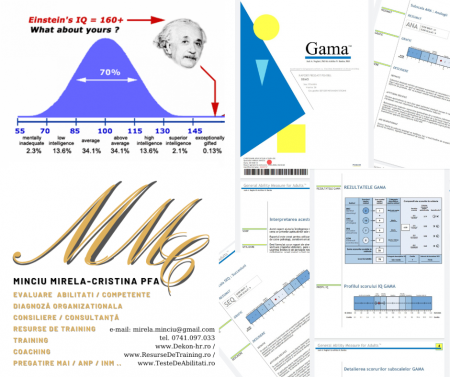 ADOLESCENTI: TESTARE SI CONSILIERE Adolescenti (15 - 18 ani): Evaluare si Consiliere in Scop de Dezvoltare Personala si Scolara - Test IQ - GAMA Evaluare IQ pentru Selectie si Dezvoltare Cariera de Elita / Evaluator licentiat:  Mirela Minciu (Gîlcă)