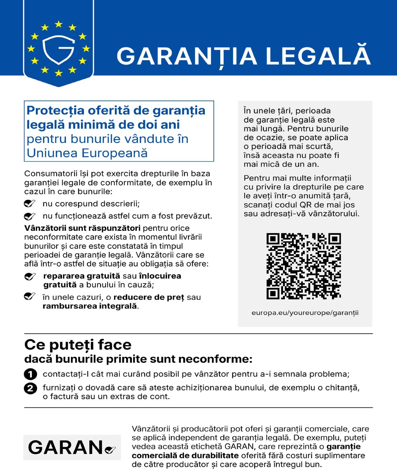 Notificarea privind garanția legală