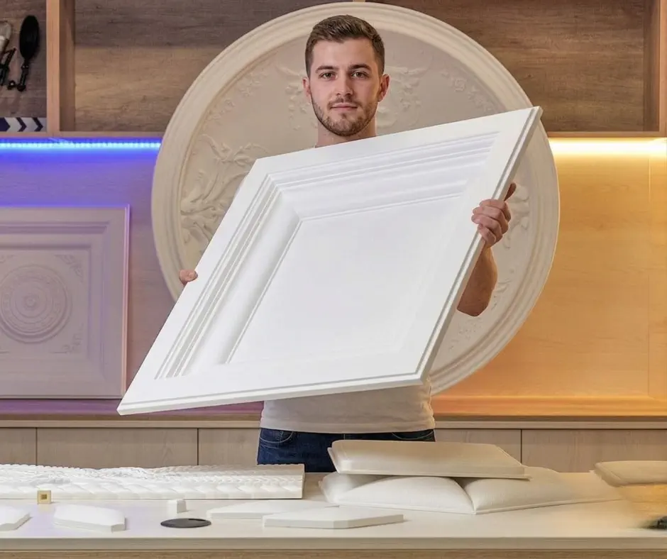 Caseta decorativa tavan/perete din poliuretan, 60x60 cm - R241 [3]