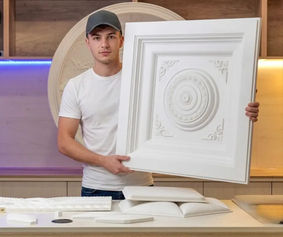 Caseta decorativa tavan/perete din poliuretan, 61x61 cm - R246 [2]