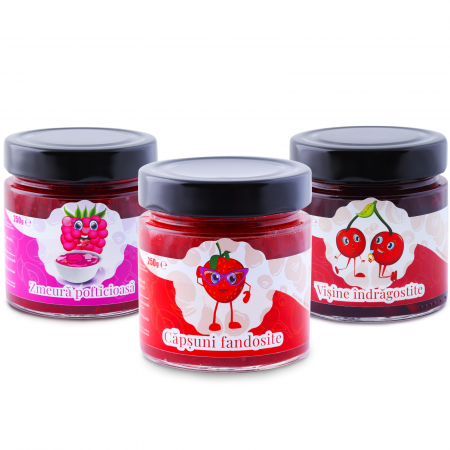 Produse Fandosite - Pachetul gust de vara cu dulceata de zmeura, de capsuni si de visine cu goji