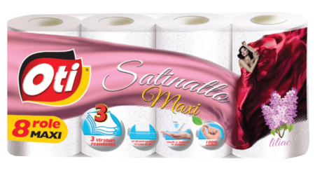 CONSUMABILE DIN HARTIE - Hartie igienica Satinatto Maxi, Liliac, 3 straturi, 8 role mari, 19m
