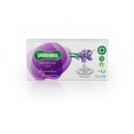 Batiste de hartie - Batiste hartie Paloma Sensitive Care Lavanda, 4 straturi, 8x9 bucati